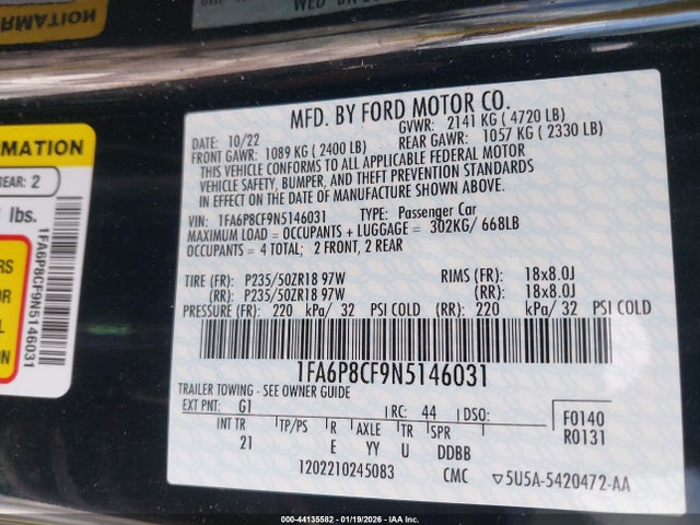 Ford Mustang Gt Fastback 2022 1FA6P8CF9N5146031 Image 9