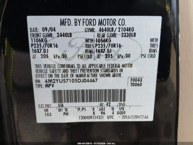 2005 MERCURY MARINER 4M2YU57105DJ04467 Photo 8