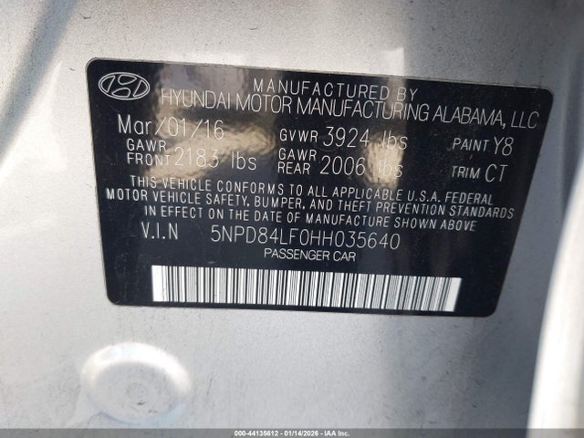 5NPD84LF0HH035640 Hyundai Elantra Limited