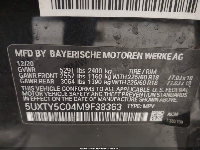 Aukcja sprzedaży 2021 Bmw X3 Xdrive30i, vin: 5UXTY5C04M9F38363, numer aukcji: 44135689