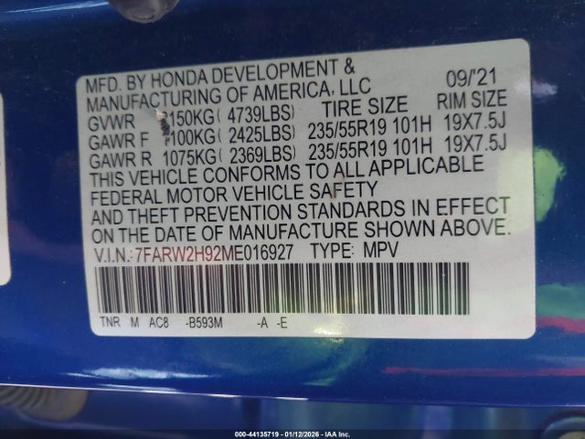 7FARW2H92ME016927 Honda Cr-v Awd Touring
