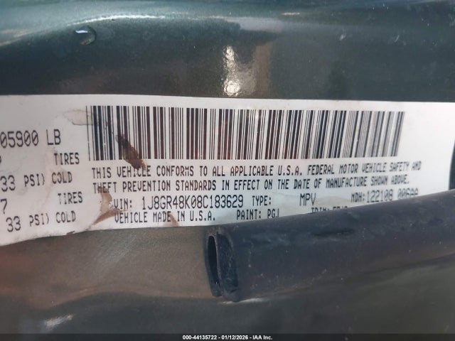 44135722 :رقم المزاد ، 1J8GR48K08C183629 vin ، 2008 Jeep Grand Cherokee Laredo مزاد بيع