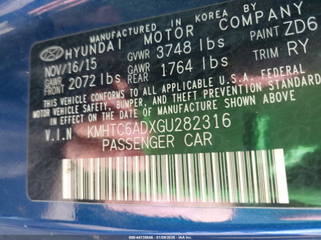 2016 HYUNDAI VELOSTER KMHTC6ADXGU282316 Photo 8