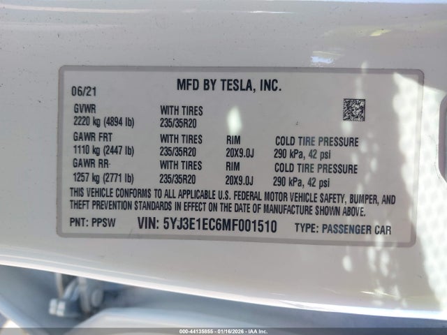 2021 TESLA MODEL 3 5YJ3E1EC6MF001510 Photo 8
