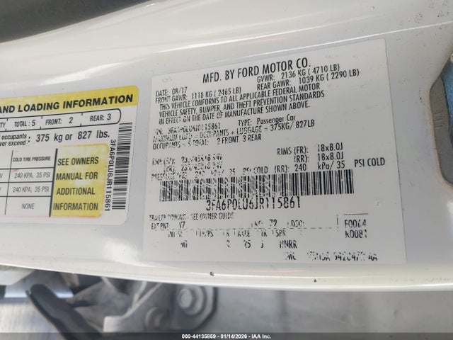 3FA6P0LU6JR115861 Ford Fusion Hybrid Se