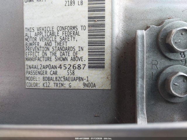 Aukcja sprzedaży 2010 Nissan Altima 2.5 S, vin: 1N4AL2AP0AN452687, numer aukcji: 44135868