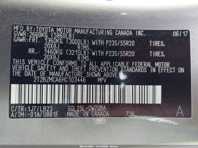 44135871 :رقم المزاد ، 2T2BZMCA6HC103446 vin ، 2017 Lexus Rx 350 مزاد بيع