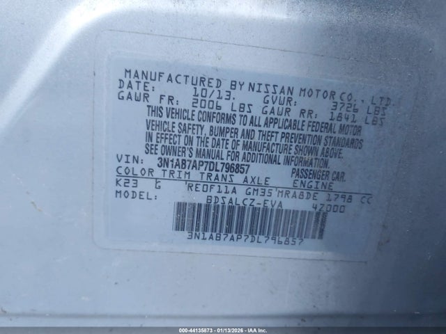 Aukcja sprzedaży 2013 Nissan Sentra S, vin: 3N1AB7AP7DL796857, numer aukcji: 44135873