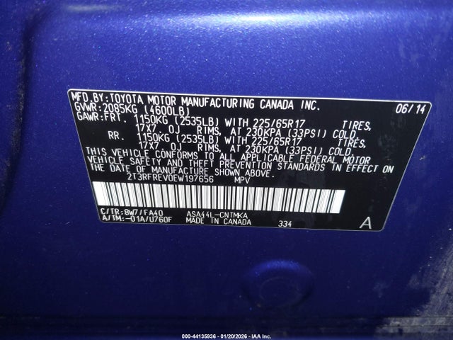 Toyota Rav4 Xle 2014 2T3RFREV0EW197656 Image 9
