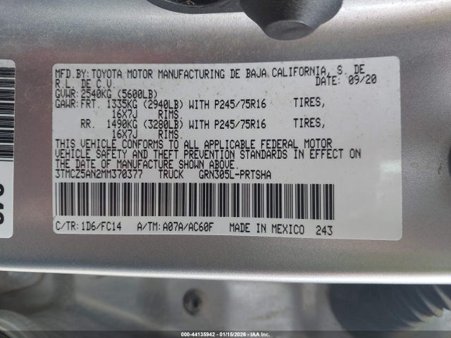 3TMCZ5AN2MM370377 Toyota Tacoma Sr5 V6
