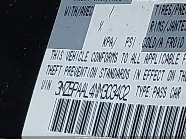 3MZBPAAL4NM303402 Mazda Mazda3 2.5 S