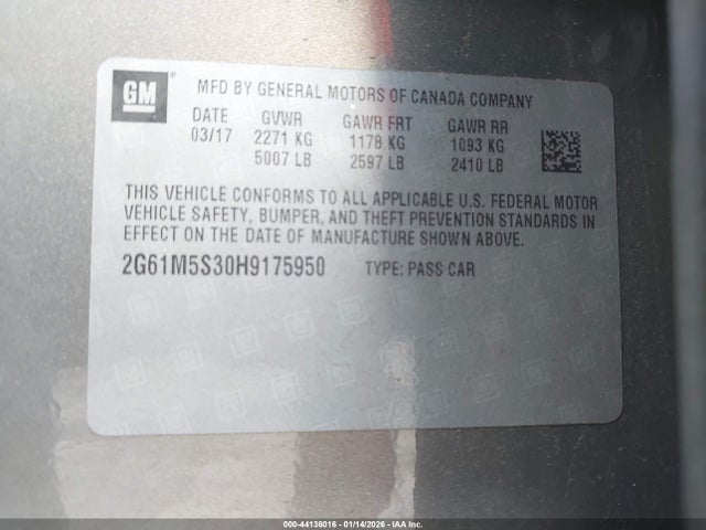 44136016 :رقم المزاد ، 2G61M5S30H9175950 vin ، 2017 Cadillac Xts Luxury مزاد بيع