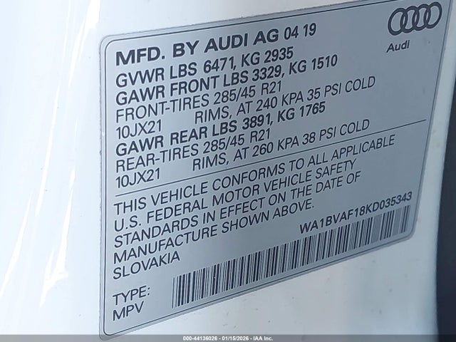 2019 AUDI Q8 WA1BVAF18KD035343 Photo 8