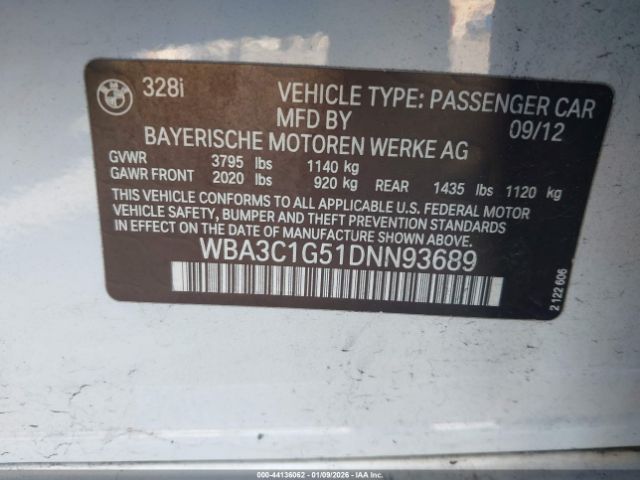 2013 BMW 328I WBA3C1G51DNN93689 Photo 8