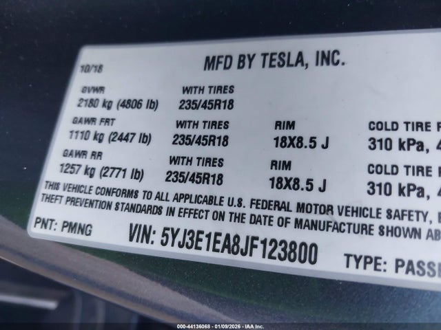 2018 TESLA MODEL 3 5YJ3E1EA8JF123800 Photo 8