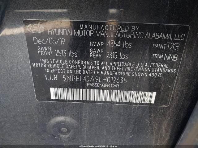 5NPEL4JA9LH012635 Hyundai SONATA SEL