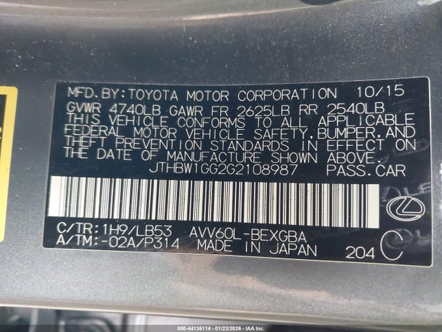 2016 LEXUS ES 300H JTHBW1GG2G2108987 Photo 8