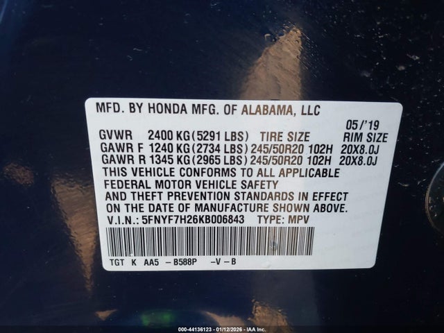 5FNYF7H26KB006843 Honda Passport Sport