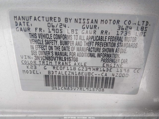 3N1CN8DV7RL915708 Nissan VERSA S