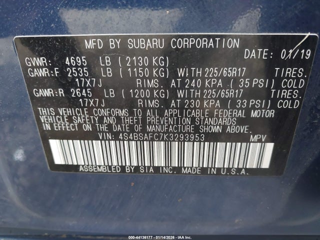 Subaru Outback 2.5i Premium 2019 4S4BSAFC7K3293953 Image 9