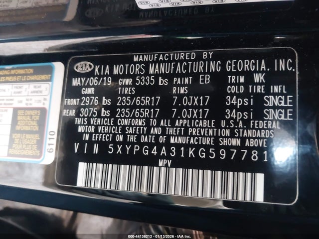 5XYPG4A31KG597781 KIA Sorento 2.4l L