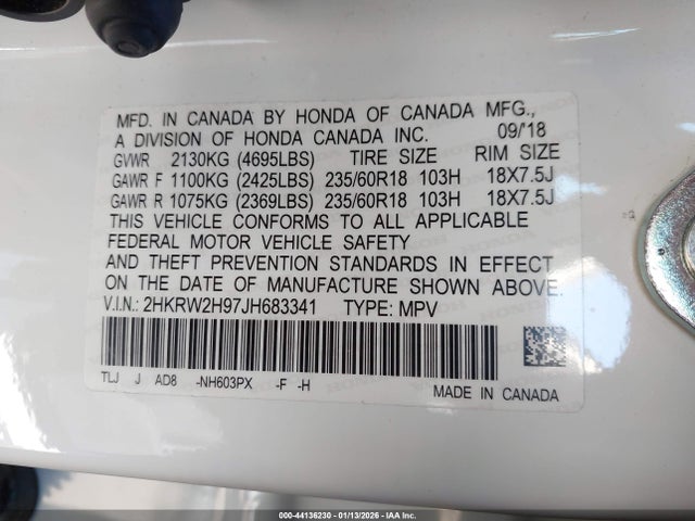 2HKRW2H97JH683341 Honda Cr-v Touring