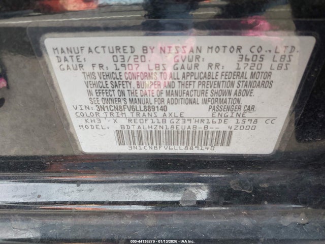 Nissan Versa Sr Xtronic Cvt 2020 3N1CN8FV6LL889140 Image 9