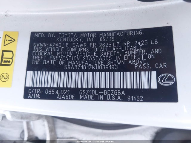 58ABZ1B17KU039193 Lexus ES 350