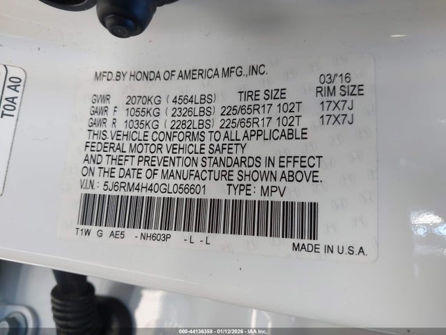 Honda CR-V SE 2016 5J6RM4H40GL056601 Image 9