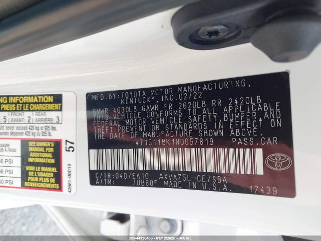4T1G11BK1NU057819 Toyota Camry Se Awd