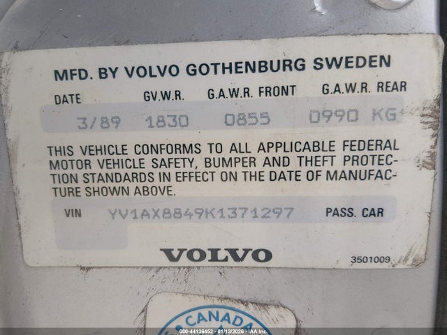 Aukcja sprzedaży 1989 Volvo 244 Dl/gl, vin: YV1AX8849K1371297, numer aukcji: 44136452