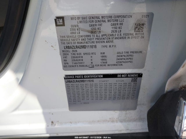 44136467 :رقم المزاد ، LRBAZLR42MD111616 vin ، 2021 Buick Envision Fwd Preferred مزاد بيع