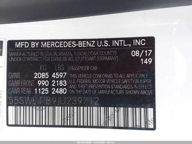 55SWF4JB9JU239712 Mercedes-Benz C 300