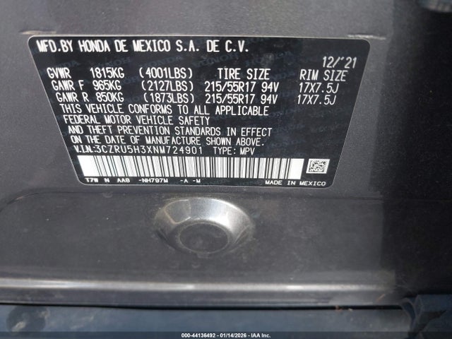 3CZRU5H3XNM724901 Honda Hr-v 2wd Lx