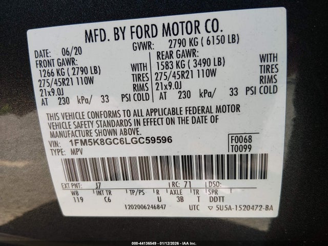 1FM5K8GC6LGC59596 Ford Explorer St