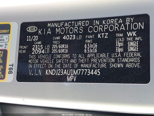 KNDJ23AU1M7773445 KIA SOUL S