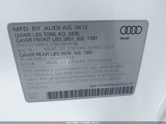 Aukcja sprzedaży 2013 Audi Q5 2.0t Premium, vin: WA1CFAFP8DA093270, numer aukcji: 44136561
