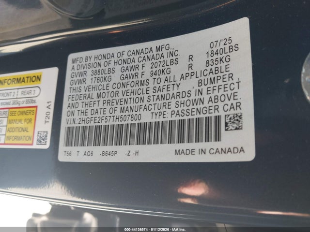 Honda Civic Sport 2026 2HGFE2F57TH507800 Image 9