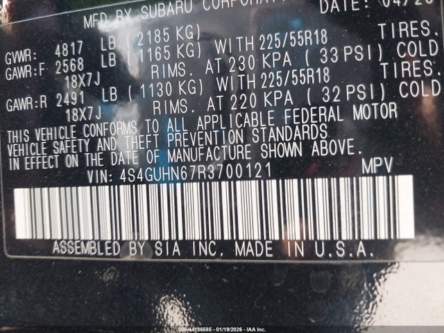 4S4GUHN67R3700121 Subaru Crosstrek Limited