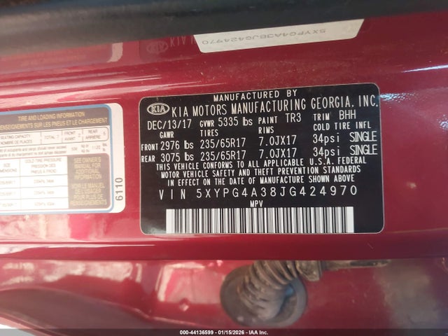 2018 KIA SORENTO 5XYPG4A38JG424970 Photo 8