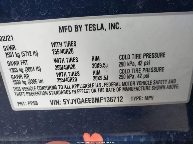 2021 TESLA MODEL Y 5YJYGAEE0MF136712 Photo 8