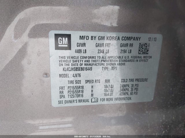 44136673 :رقم المزاد ، KL4CJHSB5EB616449 vin ، 2014 Buick Encore Premium مزاد بيع