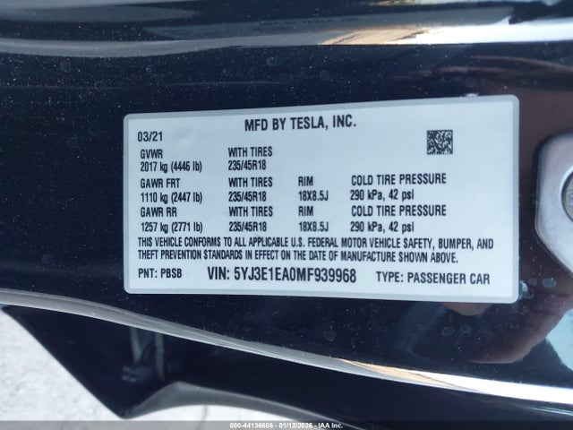 2021 TESLA MODEL 3 5YJ3E1EA0MF939968 Photo 8