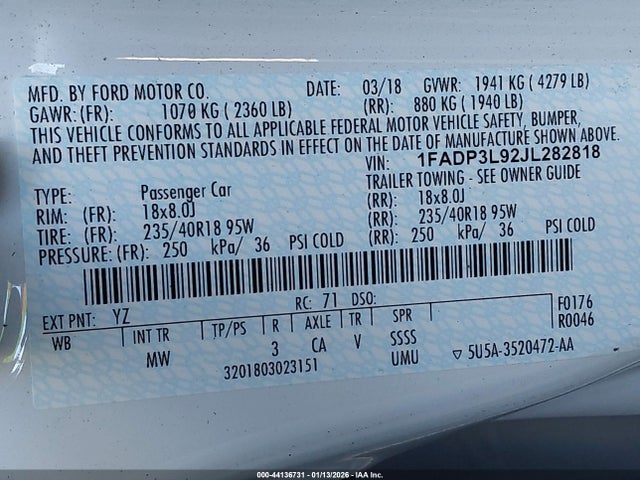 1FADP3L92JL282818 Ford FOCUS ST