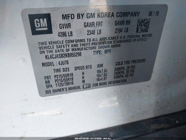 Aukcja sprzedaży 2019 Buick Encore Fwd Preferred, vin: KL4CJASB2KB955298, numer aukcji: 44136759