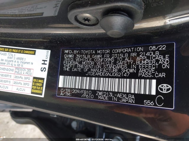 Toyota Corolla Hybrid Le 2022 JTDEAMDE6NJ062147 Image 9