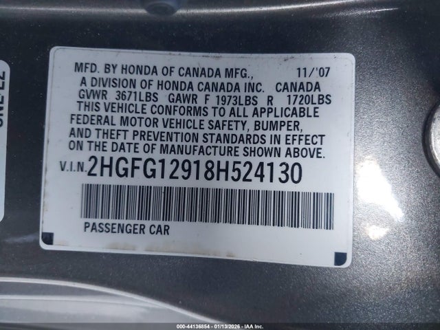 Продаж на аукціоні авто 2008 Honda Civic Ex-l, vin: 2HGFG12918H524130, номер лоту: 44136854