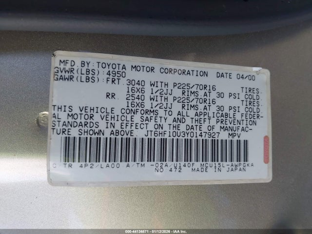 2000 LEXUS RX 300 JT6HF10U3Y0147927 Photo 8