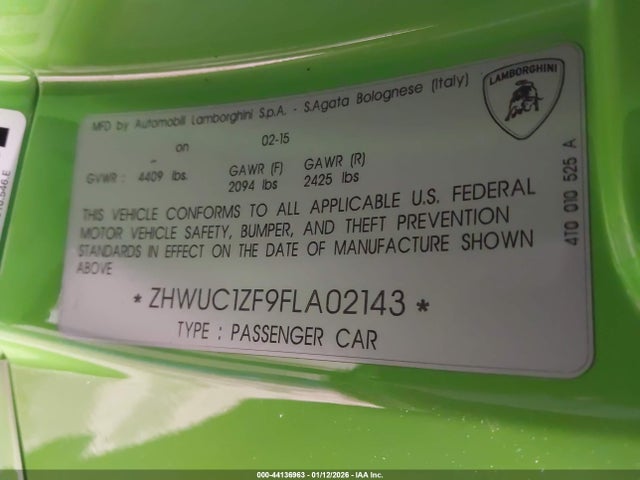 ZHWUC1ZF9FLA02143 Lamborghini Huracan Lp610-4