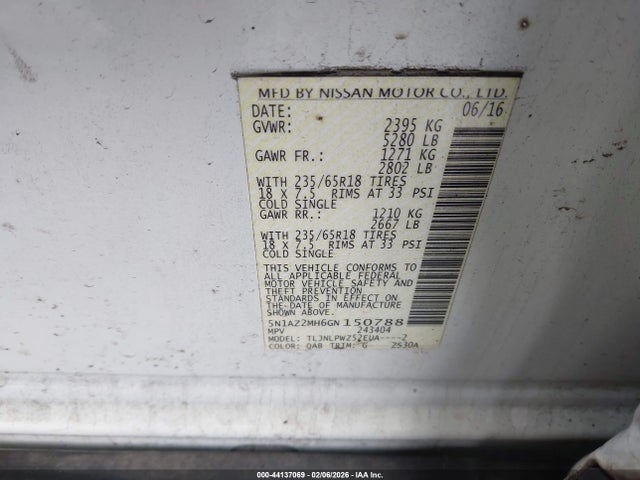5N1AZ2MH6GN150788 Nissan MURANO S